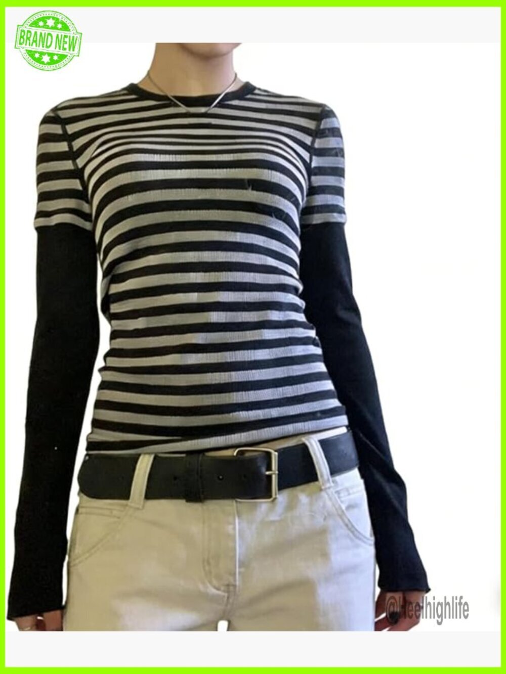 Y2K Vintage Striped Long Sleeve Slim Fitted Crew Neck T-Shirt